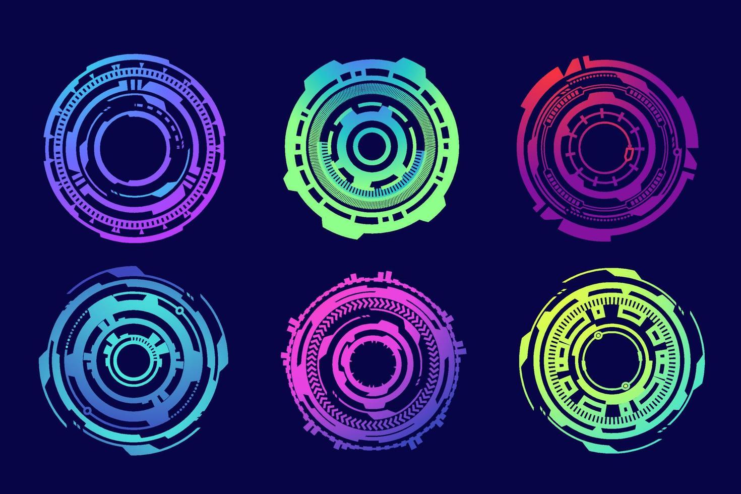 hud futuristische elementen. abstract optisch neon doel. cirkel meetkundig vormen voor virtueel koppel en spellen. camera zoeker voor scherpschutter wapen. vector reeks