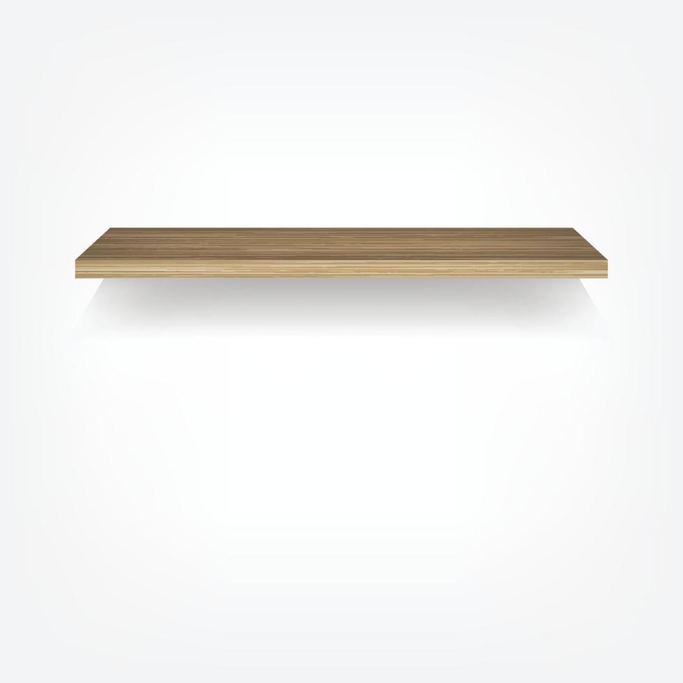 leeg hout plank Aan wit achtergrond met zacht schaduw. 3d leeg houten schappen Aan wit muur. vector illustratie.