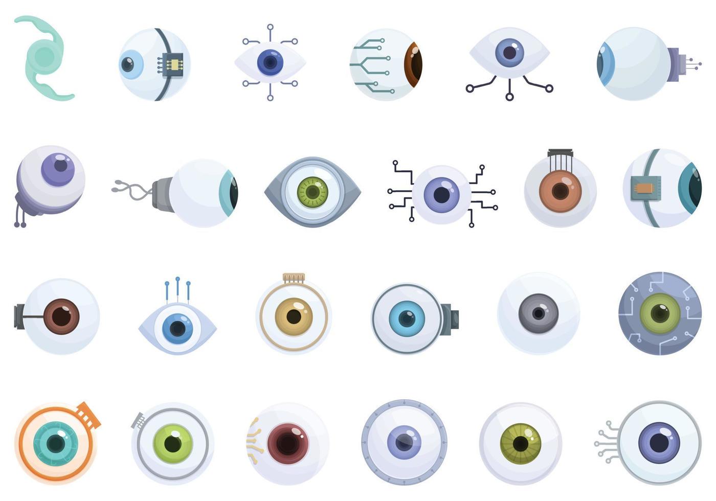 oog implantaten pictogrammen reeks tekenfilm vector. contact lens vector