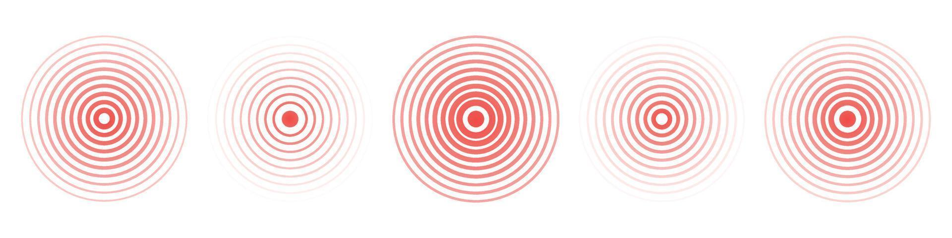 cirkel rood aardbeving icoon set. ronde trillingen grafisch of rood alarm radar. vector geïsoleerd illustratie