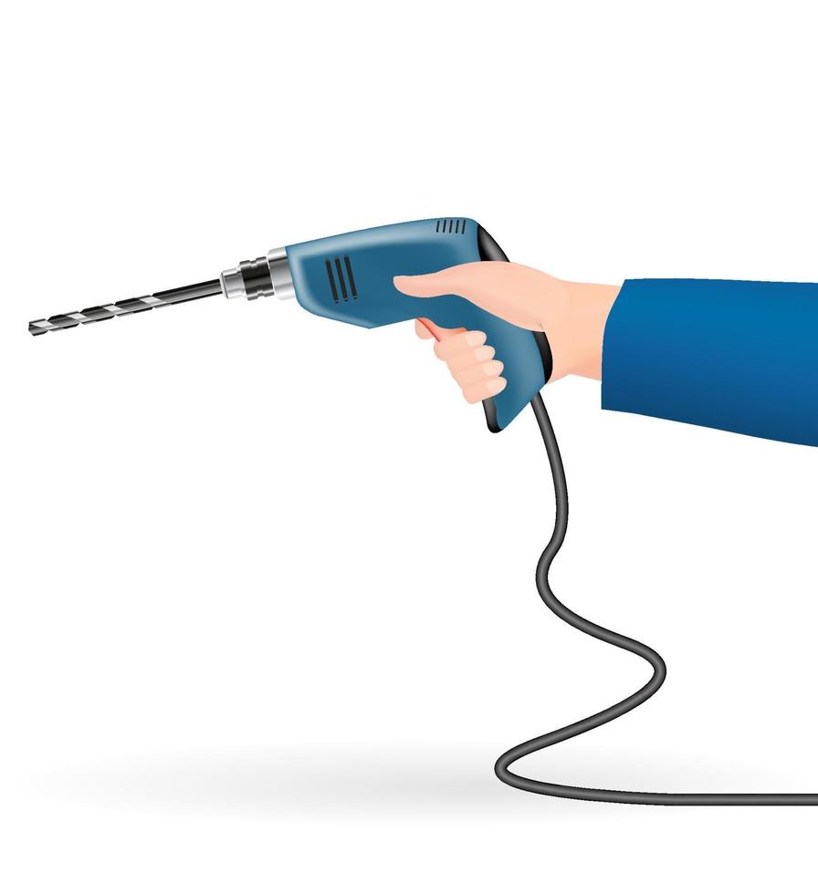 hand met behulp van een elektrische boor op een witte achtergrond vector