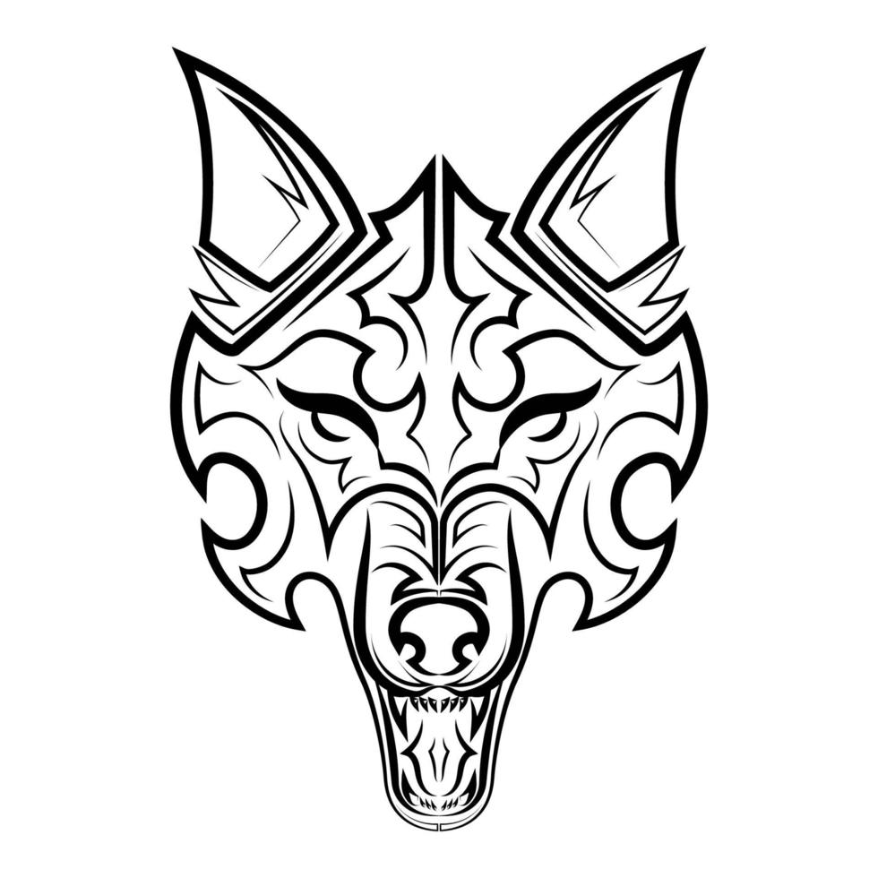 zwart-witte lijntekeningen van wolfshoofd. goed gebruik voor symbool, mascotte, pictogram, avatar, tatoeage, t-shirtontwerp, logo of elk gewenst ontwerp. vector