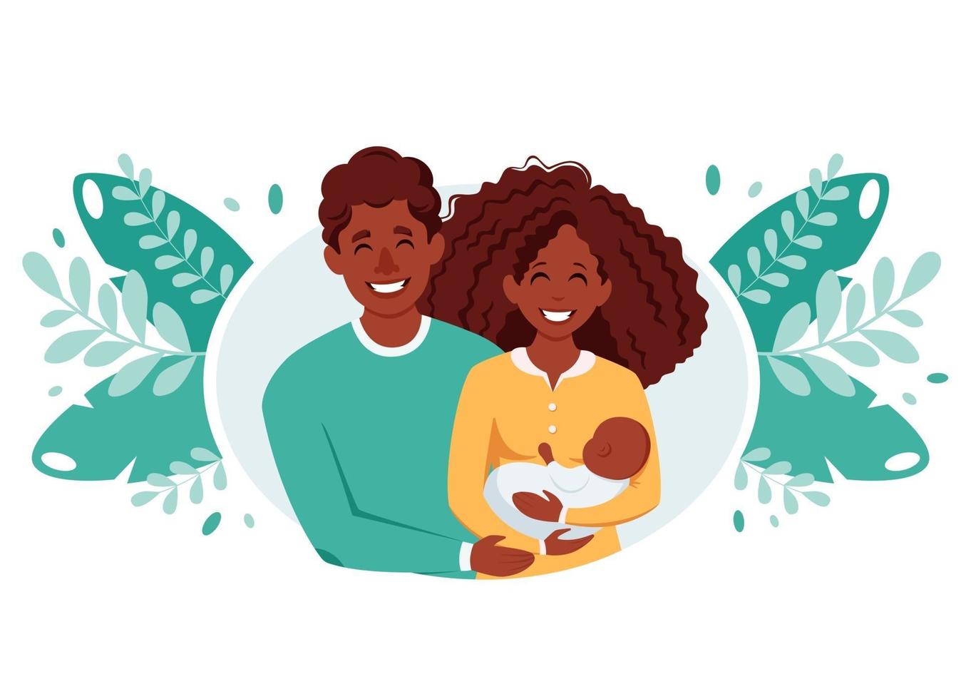 zwarte en gelukkige familie met pasgeboren baby. Afro-Amerikaanse familie. vector illustratie