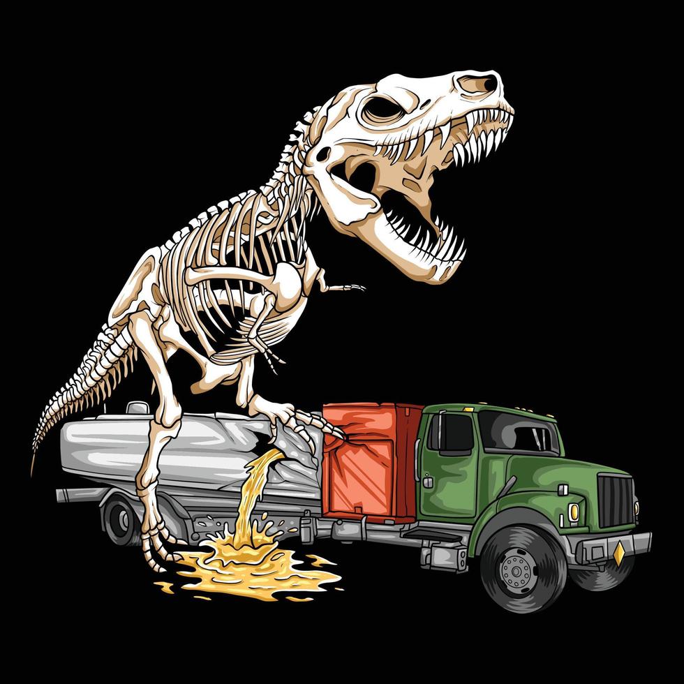 dinosaurus skelet raken de olie vrachtauto vector