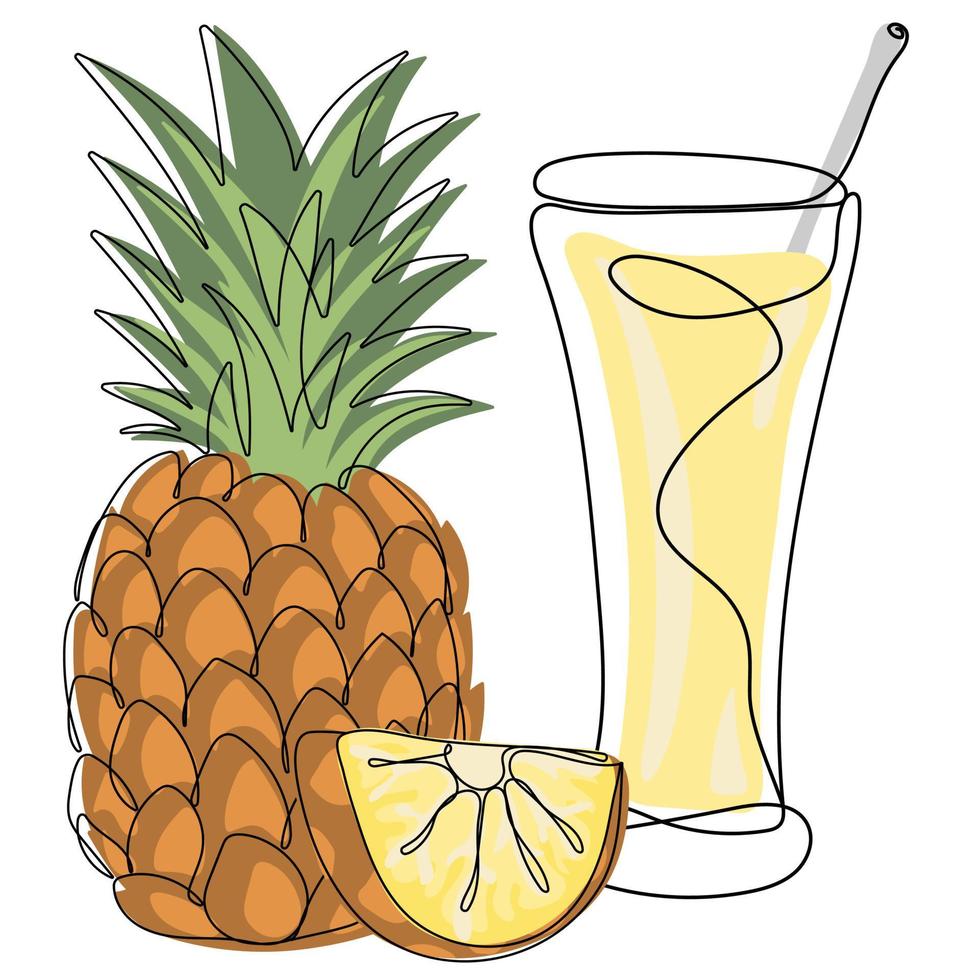 doorlopend een lijn tekening van ananas sap vector