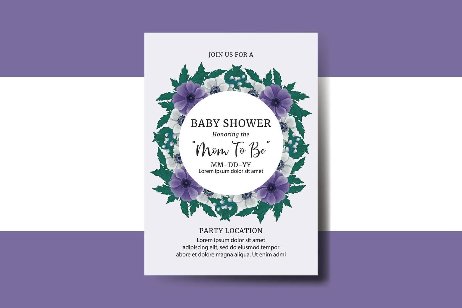 baby douche groet kaart anemoon bloem ontwerp sjabloon vector