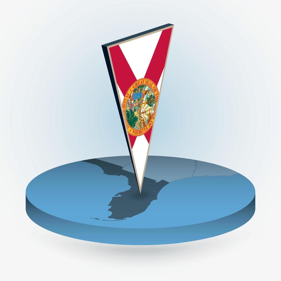 Florida kaart in ronde isometrische stijl met driehoekig 3d vlag van ons staat Florida vector