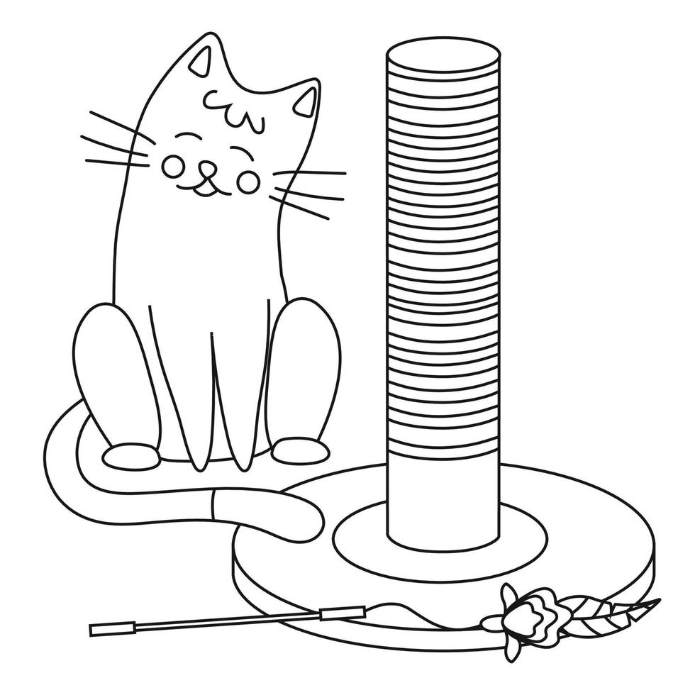 reeks van elementen voor dieren, katten, klauw slijper, speelgoed- bal Aan een stok, schattig kat. vector