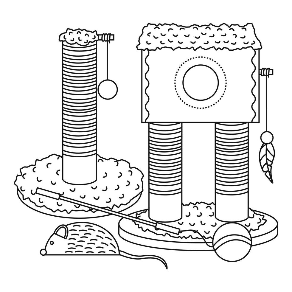 reeks van elementen voor dieren, katten, huis, klauw, muis speelgoed, bal, veren. vector