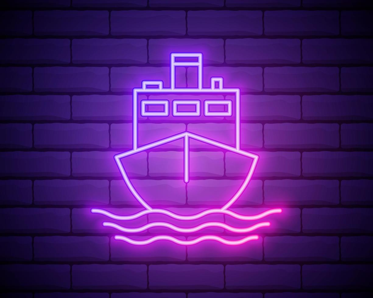 cruiseschip voering neon pictogram. elementen van turizm set. eenvoudig pictogram voor websites, webdesign, mobiele app, info graphics geïsoleerd op bakstenen muur vector