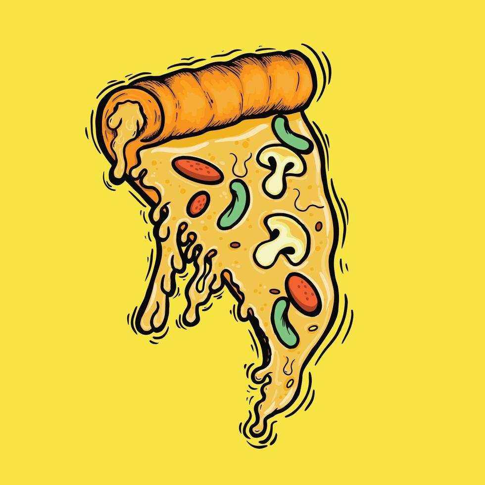 cartoon pizzaplak met kaas en diverse toppings vectorillustratie vector