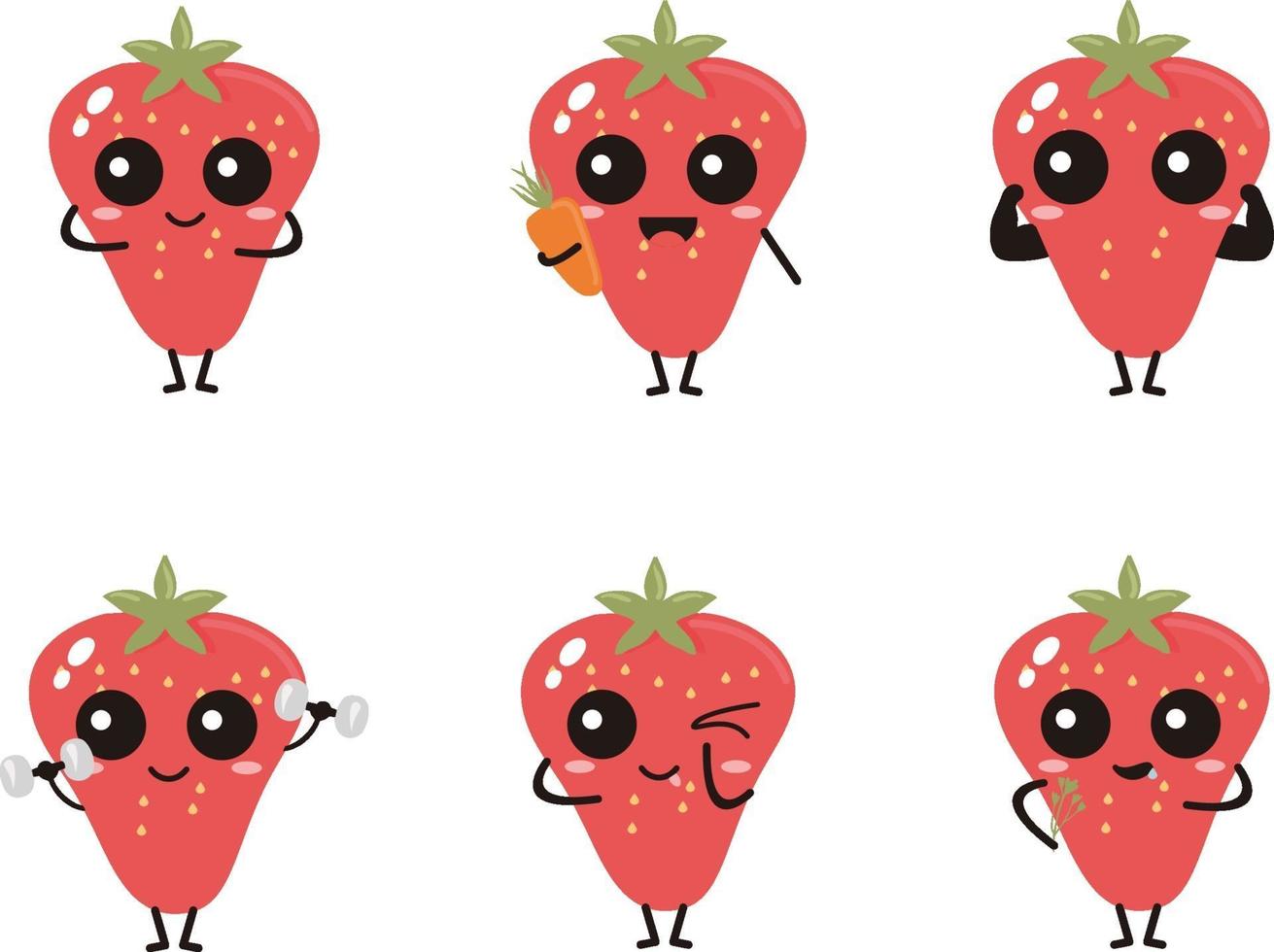 aardbei mascotte platte ontwerp vector set