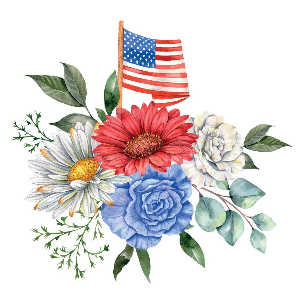 4e van juli patriottisch concept. onafhankelijkheid dag ontwerp element. hand- geschilderd waterverf bloemen arrestatie . botaisch illustratie vector