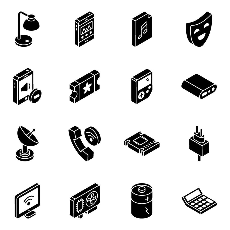 multimedia en sociale isometrische icon set vector