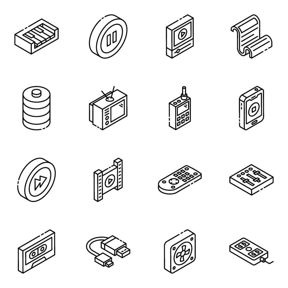 elektronica en apparaten isometrische icon set vector