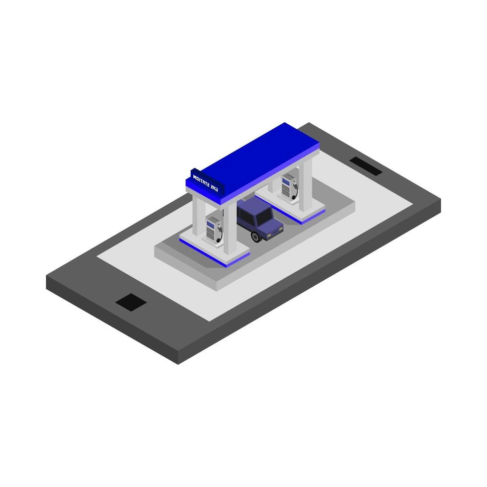 isometrisch benzinestation op smartphone vector