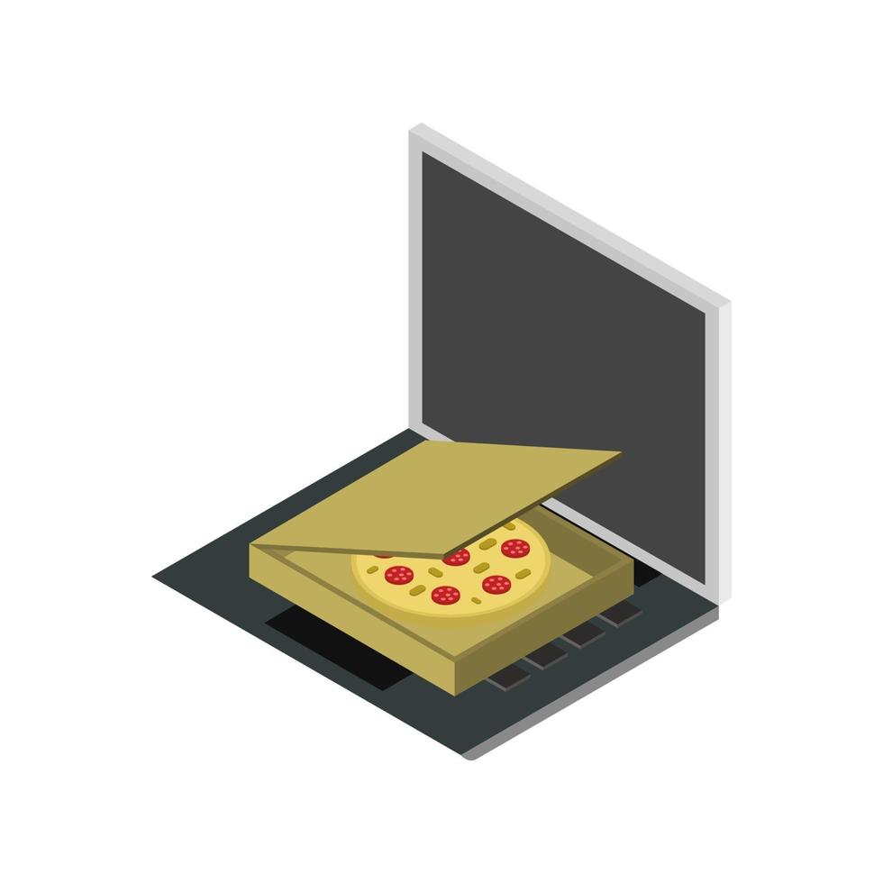 koop pizza online isometrisch op laptop vector