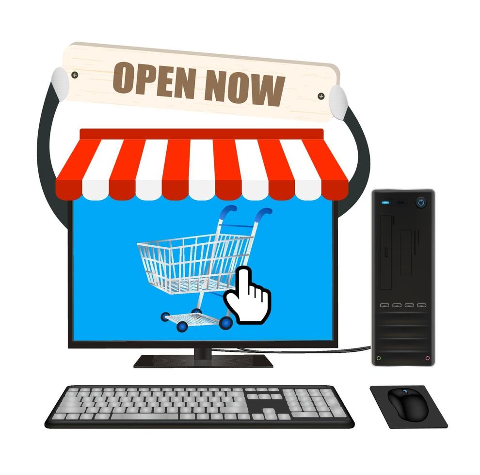 desktopcomputer met online winkel vector