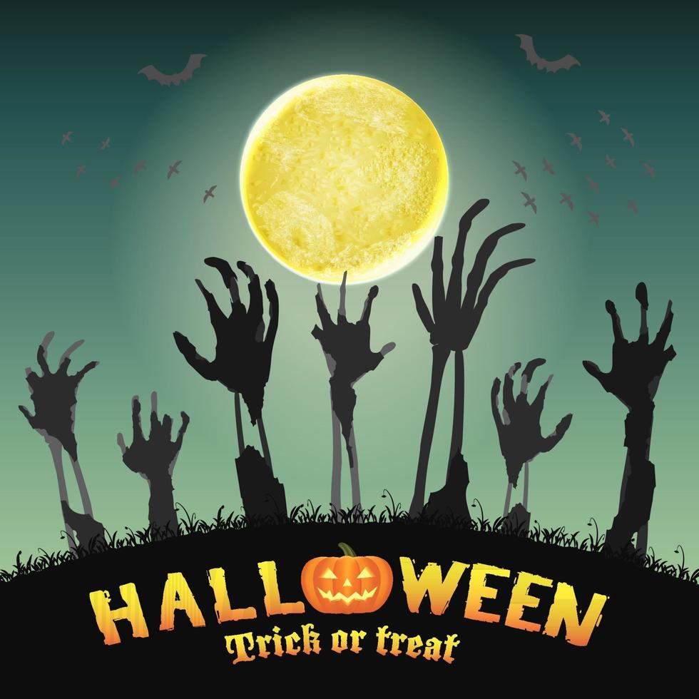 Halloween-zombie dient een nachtkerkhof in vector