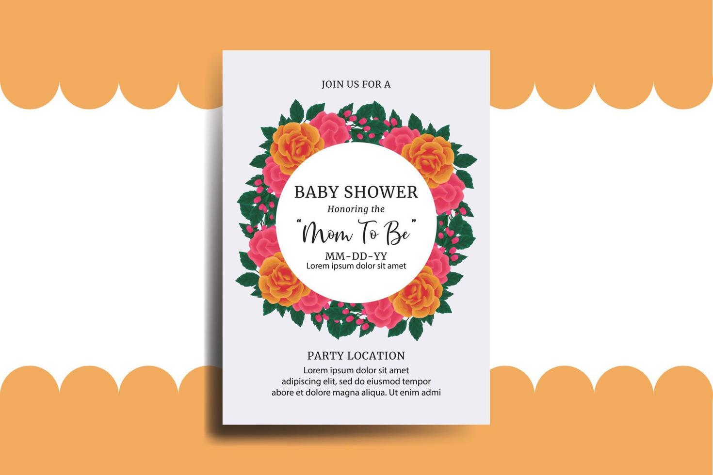 baby douche groet kaart oranje roos bloem ontwerp sjabloon vector