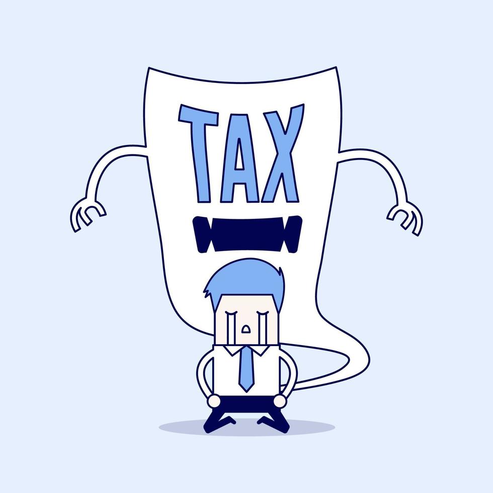 zakenman huilen en angstaanjagende belastingduivel. cartoon karakter dunne lijn stijl vector. vector