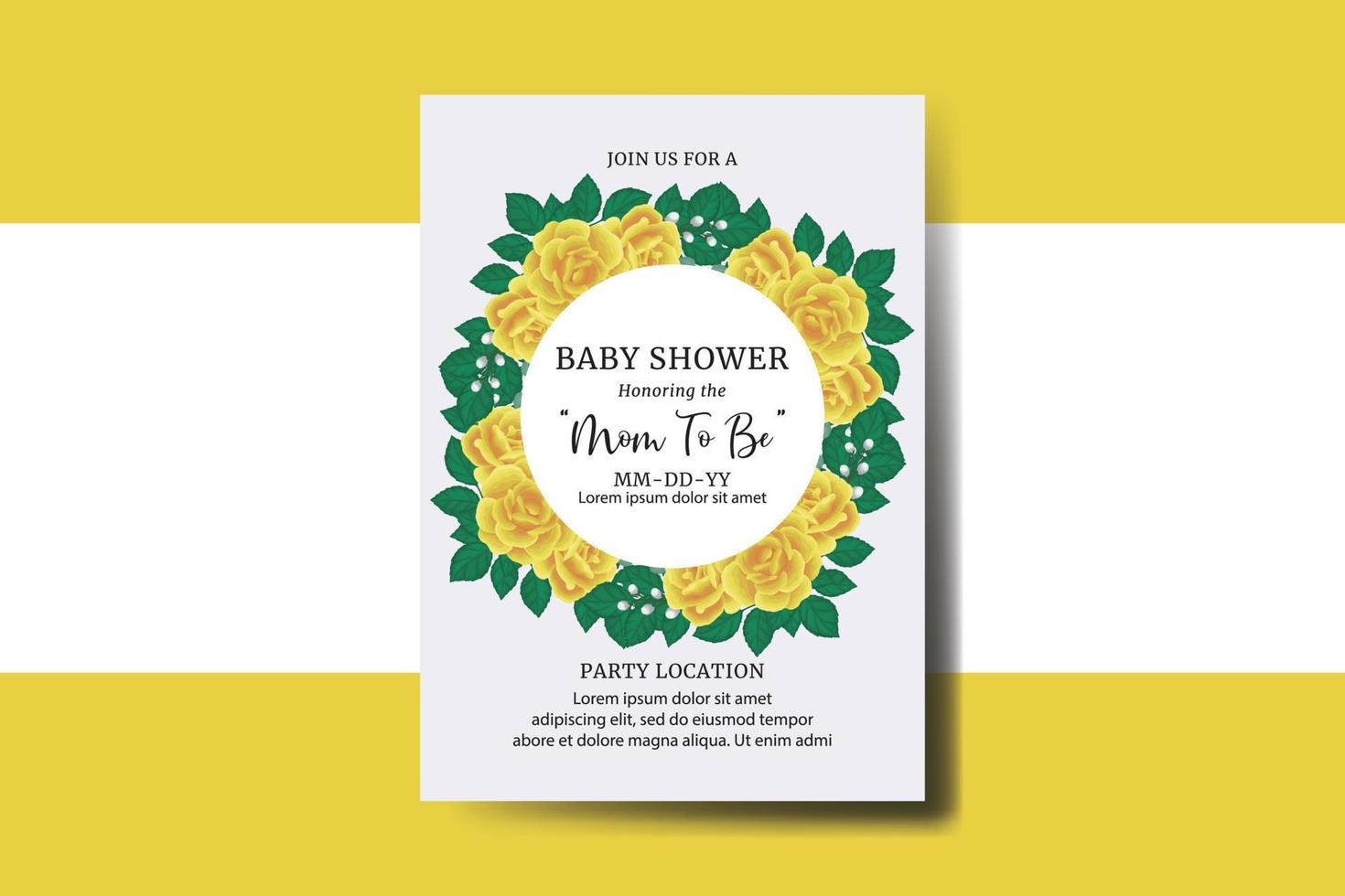 baby douche groet kaart geel roos bloem ontwerp sjabloon vector