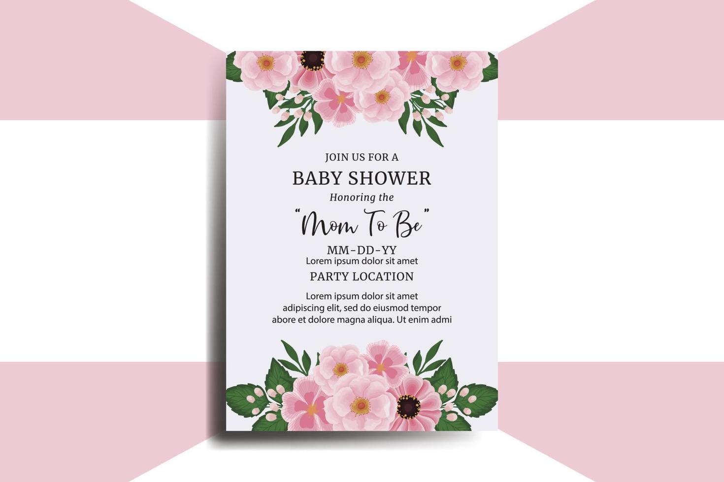 baby douche groet kaart zinnia en pioen bloem ontwerp sjabloon vector