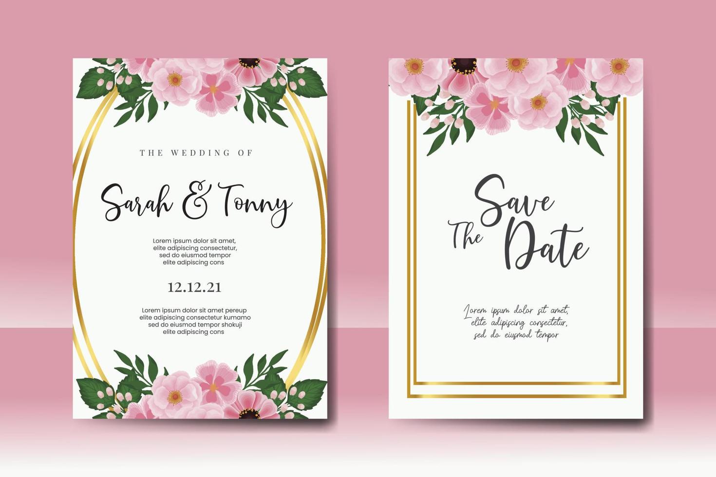 bruiloft uitnodiging kader set, bloemen waterverf digitaal hand- getrokken zinnia en pioen bloem ontwerp uitnodiging kaart sjabloon vector