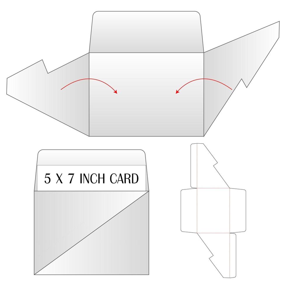 uitnodiging envelop verpakking gestanst sjabloonontwerp. 3D-model vector