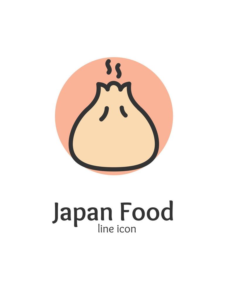 Japan voedsel knoedel gyoza teken dun lijn icoon embleem concept. vector