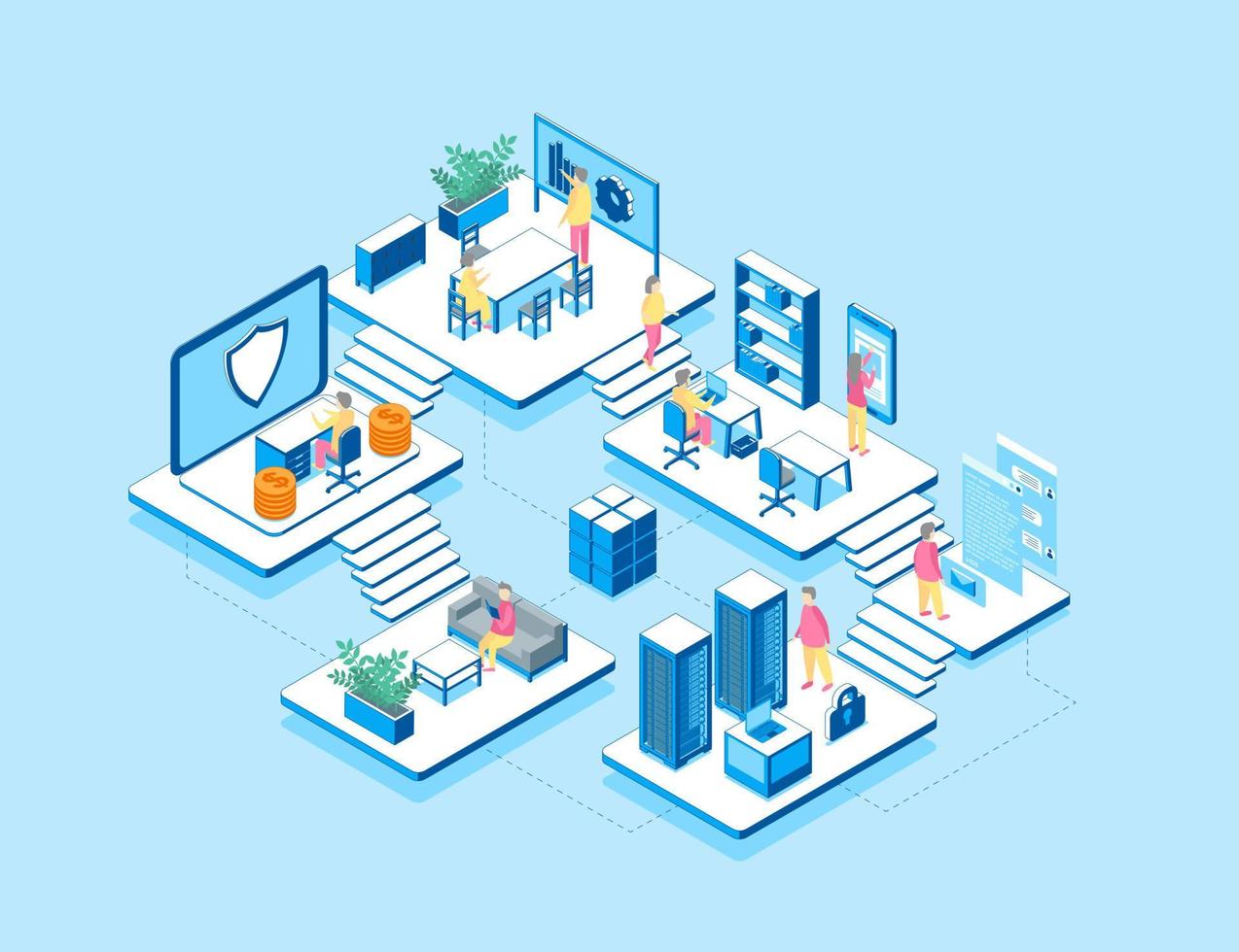 ontwikkeling bedrijf concept 3d isometrische visie. vector