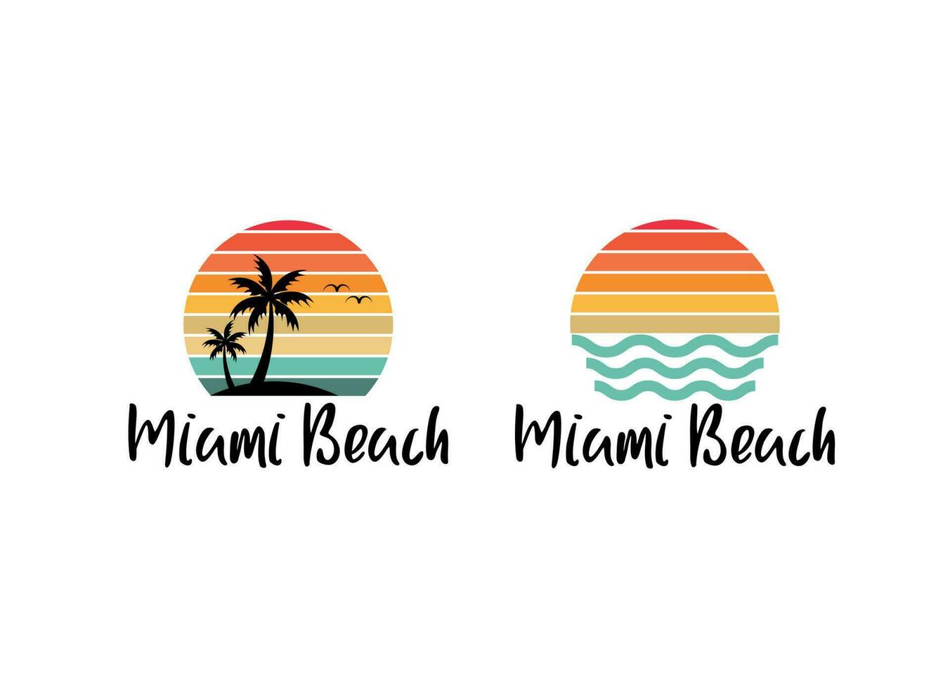 Miami zonsondergang. t-shirt en kleding vector ontwerp, afdrukken, typografie, poster, embleem met palm bomen. zonsondergang logo ontwerp
