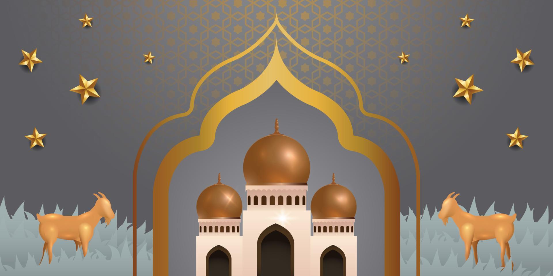 eid al adha mubarak de viering van moslim gemeenschap festival achtergrond ontwerp.vector illustratie. grijs achtergrond. vector
