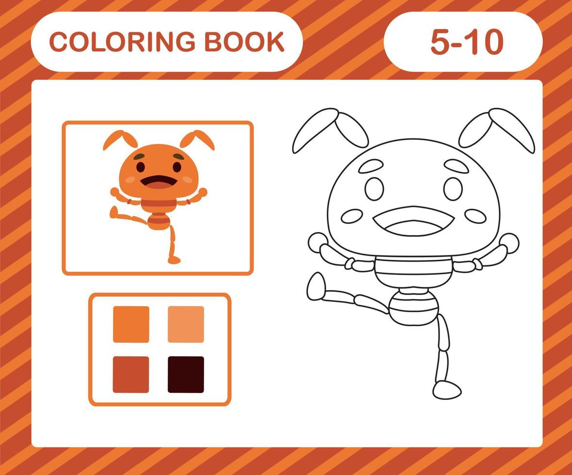 kleur boek of bladzijde tekenfilm schattig mier, onderwijs spel voor kinderen leeftijd 5 en 10 jaar oud vector