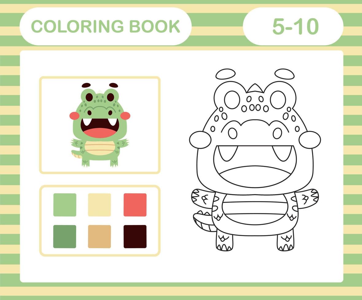 kleur boek of bladzijde tekenfilm schattig krokodil, onderwijs spel voor kinderen leeftijd 5 en 10 jaar oud vector