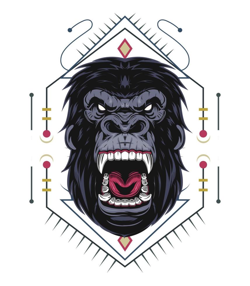 boze gorilla illustratie met ornament vector