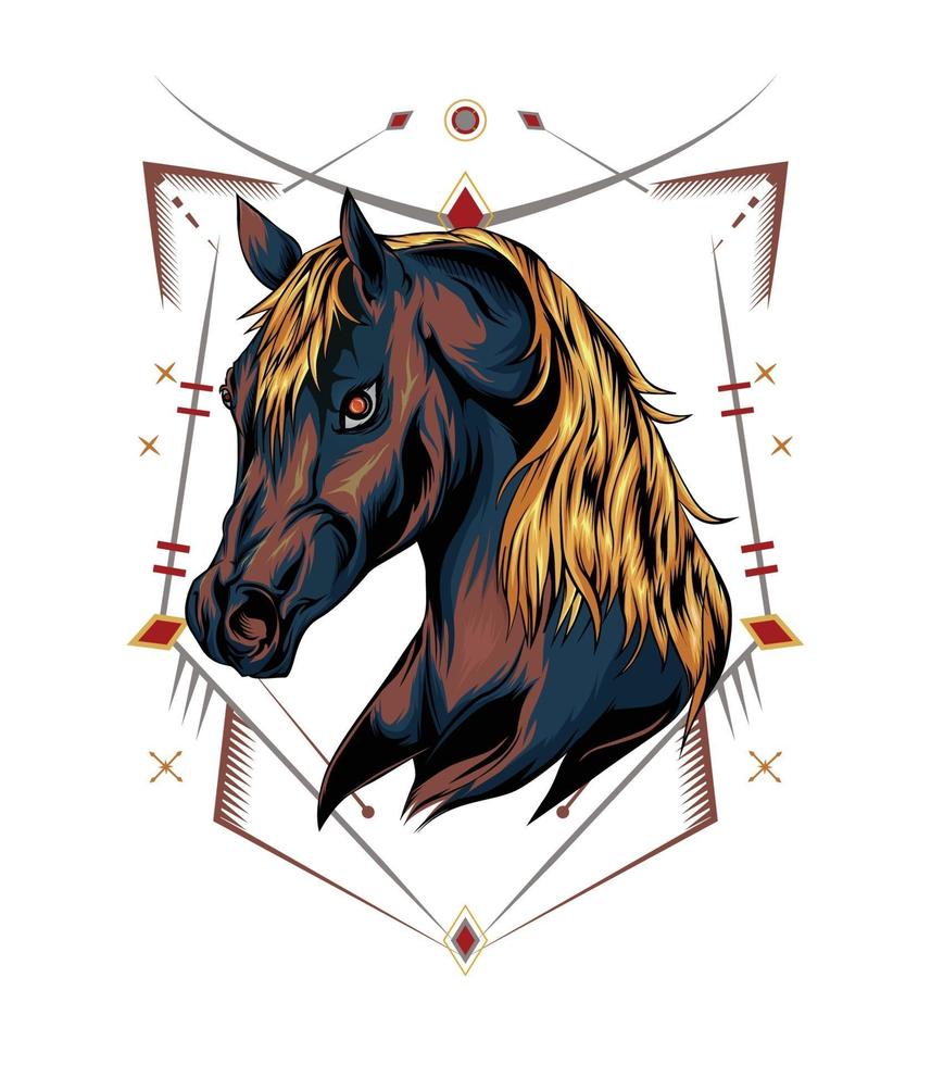 vectorillustratie van het hoofd van een paard met ornament vector