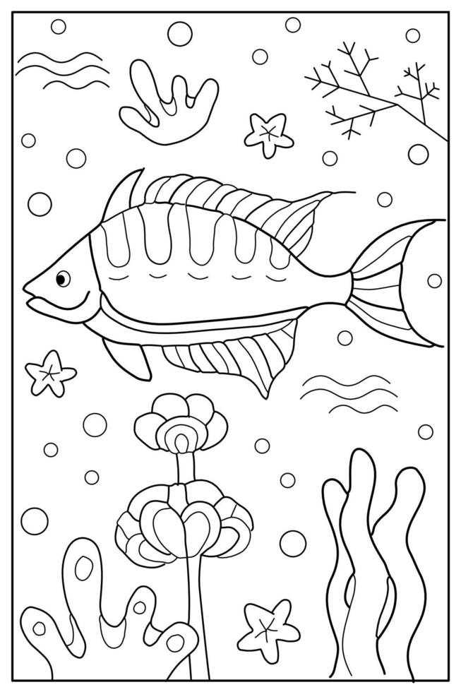 onderwater- leven in de zee, oceaan. hand- getrokken kleur voor kinderen en volwassenen. mooi gemakkelijk tekeningen met patronen. kleur boek afbeeldingen met vis. vector