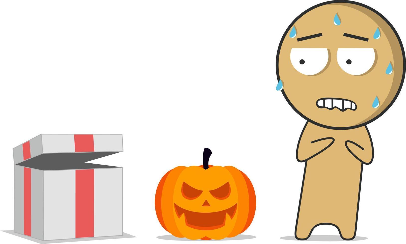 jongens doodsbang van een onheil halloween pompoen vector