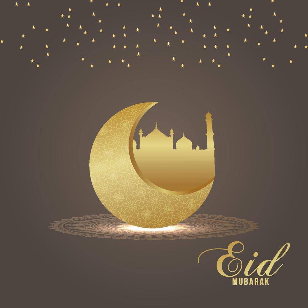 islamitische festival van eid mubarak viering wenskaart met gouden maan op creatieve achtergrond vector