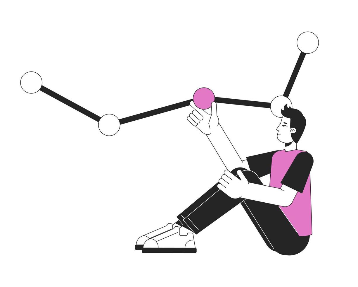 vent met lijn diagram vlak lijn kleur vector karakter. bewerkbare gemakkelijk schets vol lichaam persoon Aan wit. Mens planning bedrijf stappen tekenfilm plek illustratie voor web grafisch ontwerp en animatie