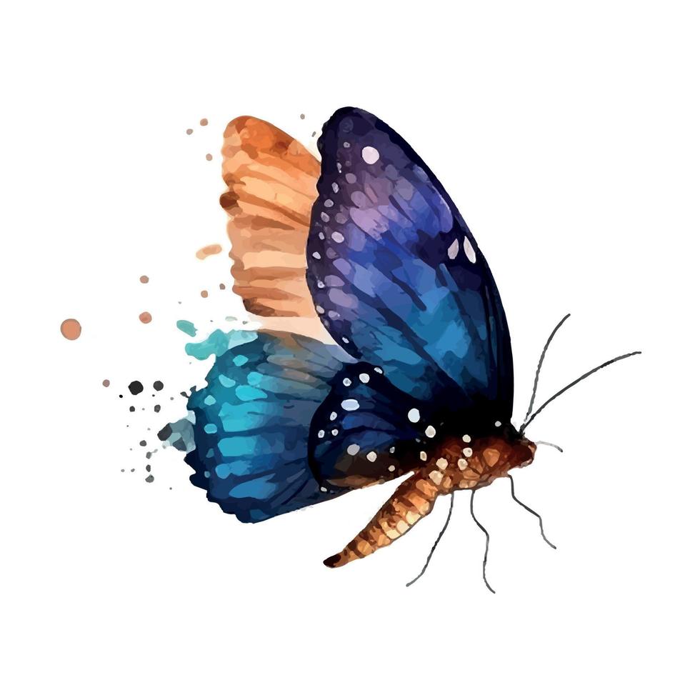 blauw Purper vlinder waterverf geïsoleerd Aan een wit achtergrond vector