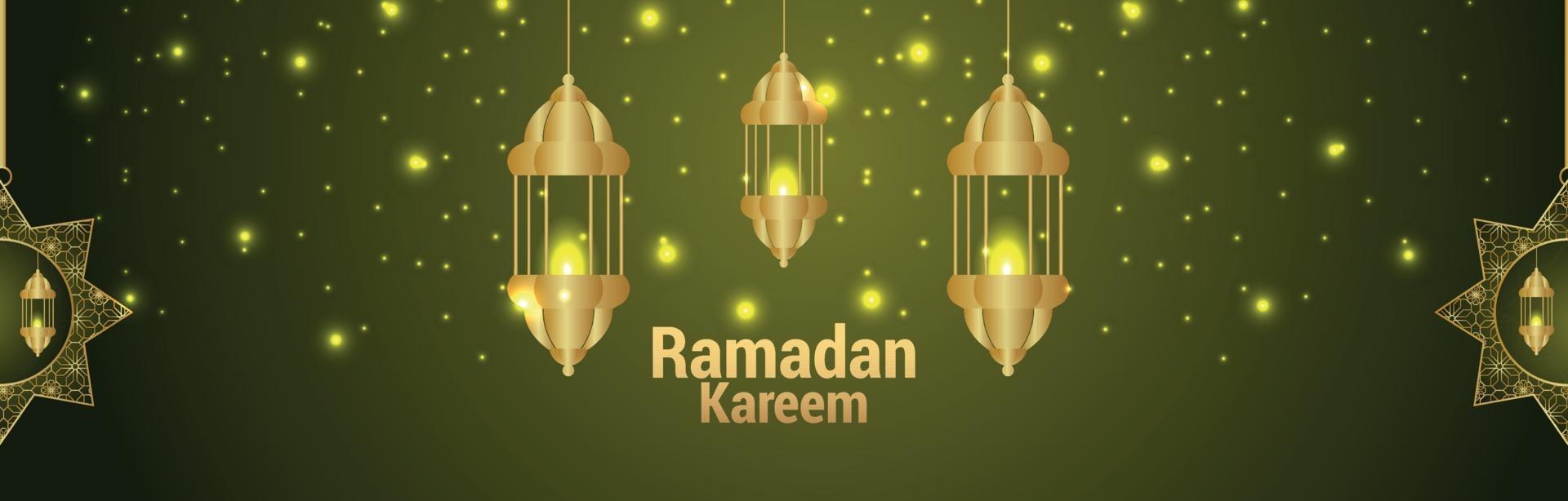 islamitische festival ramadan kareem uitnodigingsbanner met patroonmaan en lantaarn vector