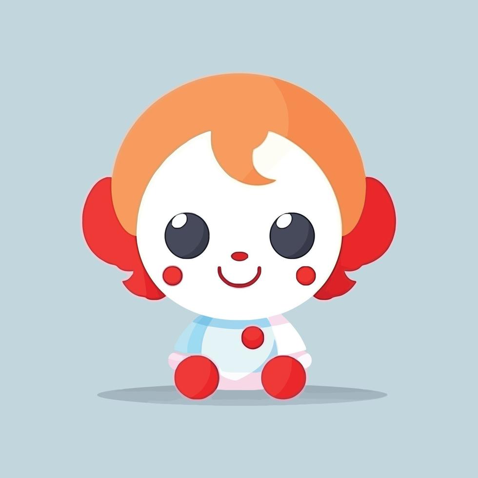 schattig kawaii clown chibi mascotte vector tekenfilm stijl