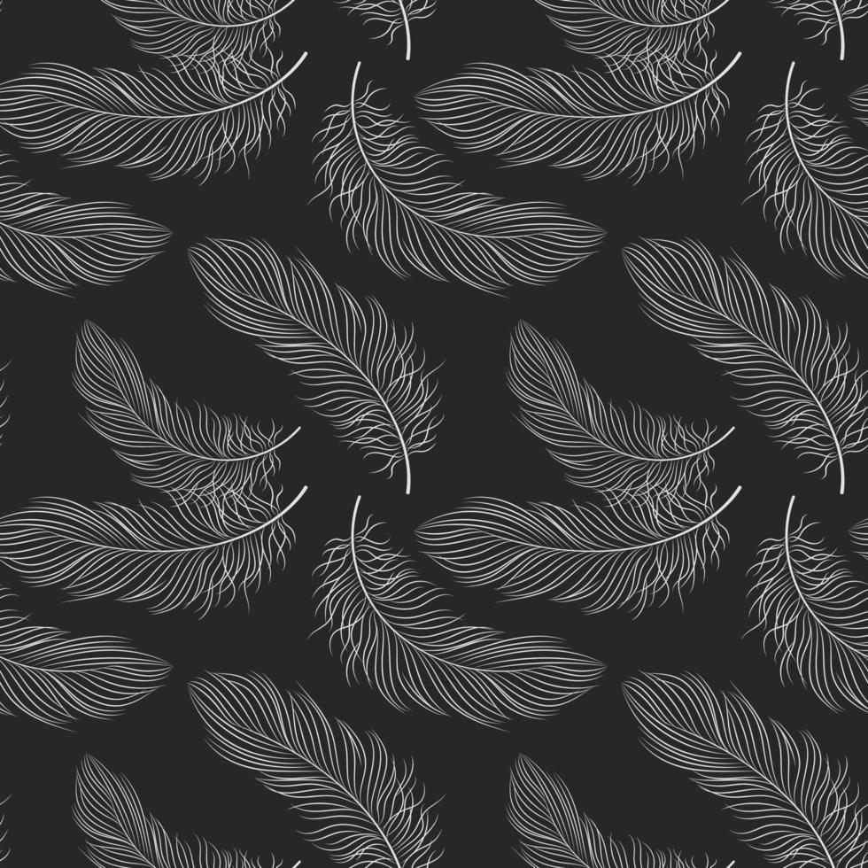 naadloos patroon met wit delicaat veren Aan een donker achtergrond. achtergrond, textiel, vector