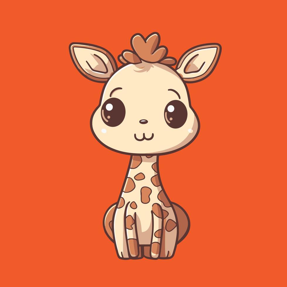 schattig tekenfilm giraffe. vector illustratie geïsoleerd Aan oranje achtergrond