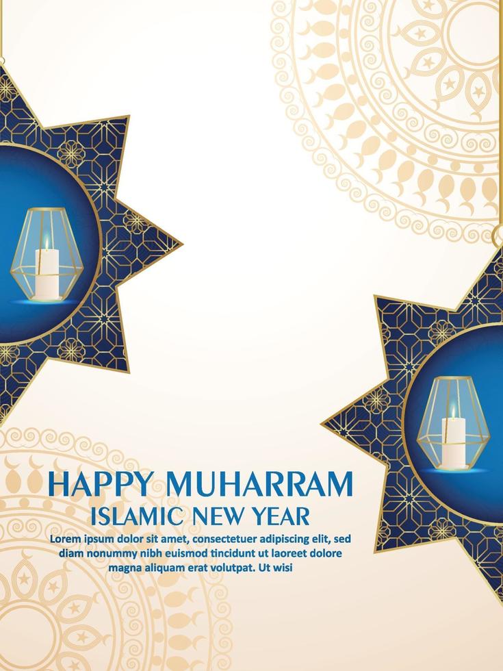 islamitisch nieuwjaar, gelukkige muharram-vieringsvlieger met patroonachtergrond vector