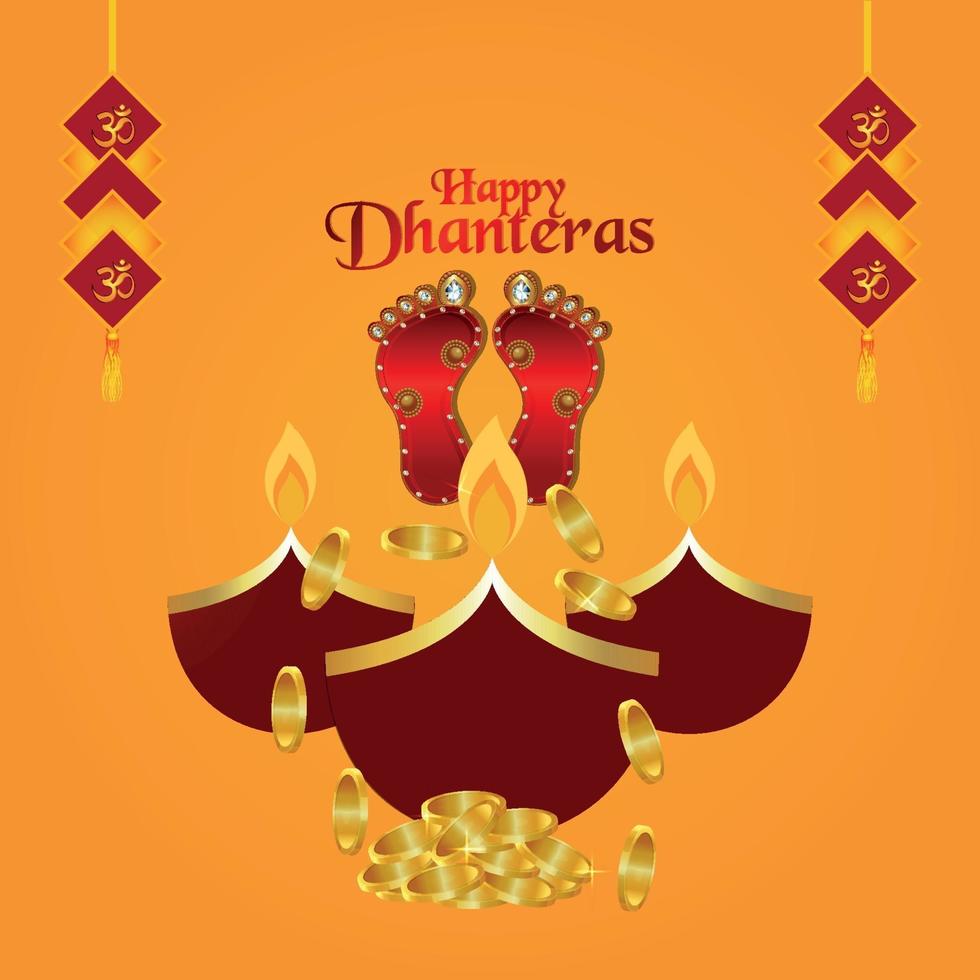 gelukkige dhanteras viering achtergrond. dhanteras, het festival van India met de voetafdruk van de godin Laxmi en gouden munten vector