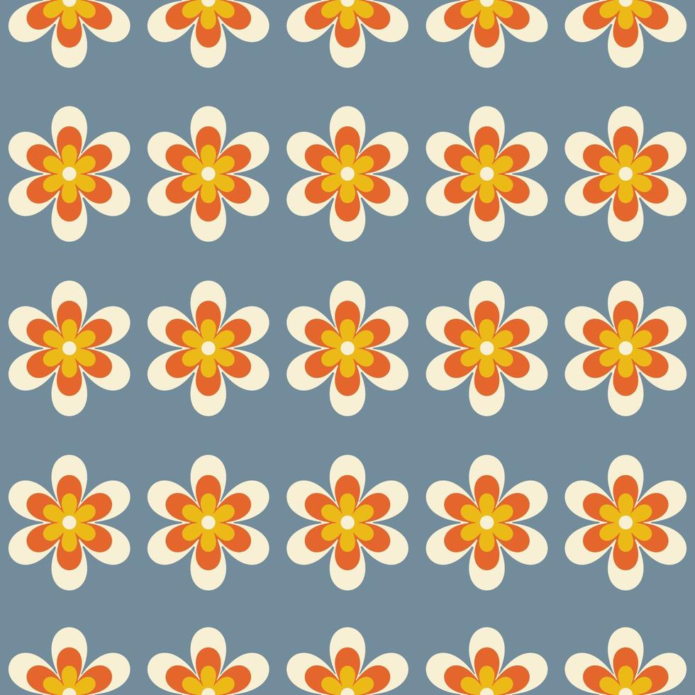 abstract retro naadloos patroon met meetkundig madeliefje bloemen Aan een blauw achtergrond. kleurrijk groovy vector illustratie in stijl jaren 60, jaren 70