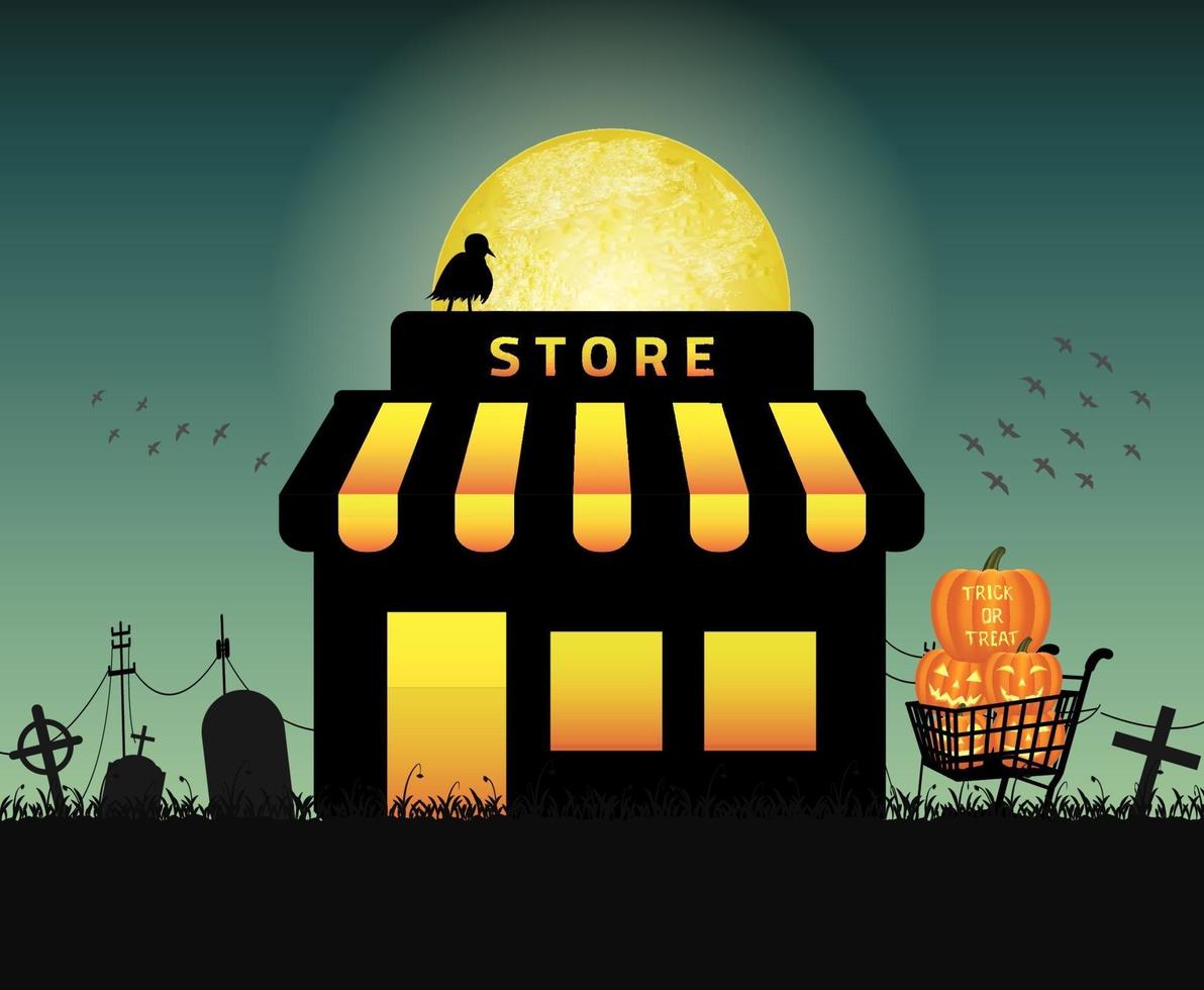 halloween winkel winkel open in nacht kerkhof vector